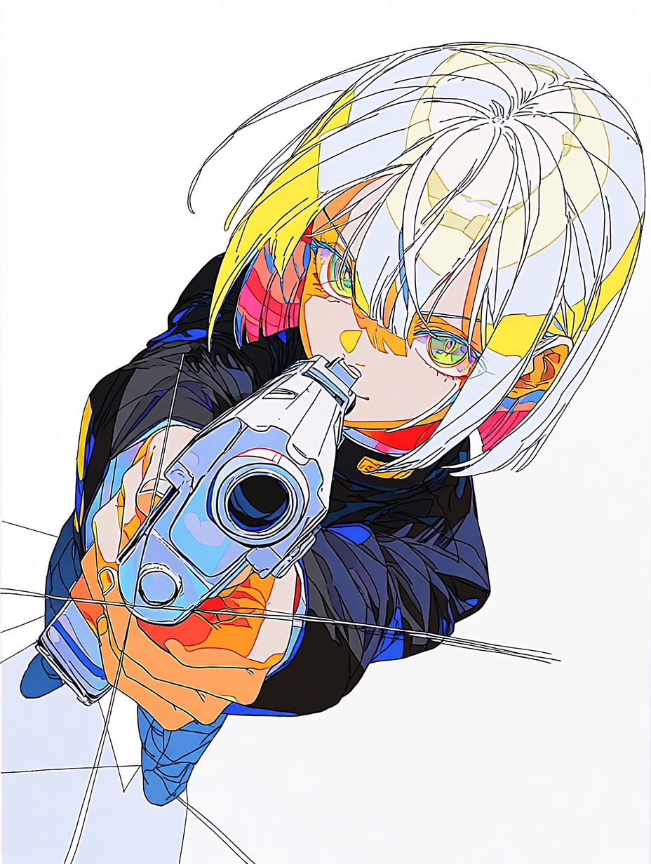 Camera/Angle: Top-Down. Pose: Dynamic Action Pose. Theme: A Beautiful