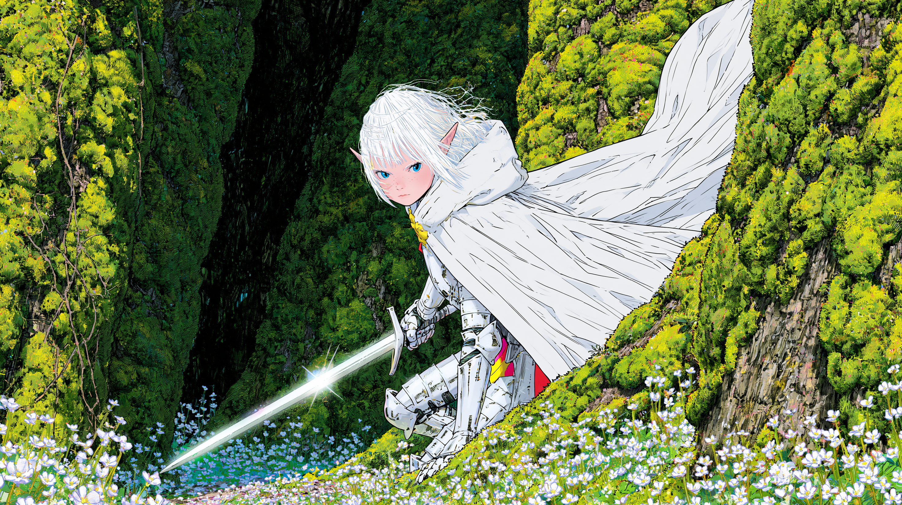 A Full Length Shot Of An Elf Warrior In White Armor In A Mossy Forest Setting. T